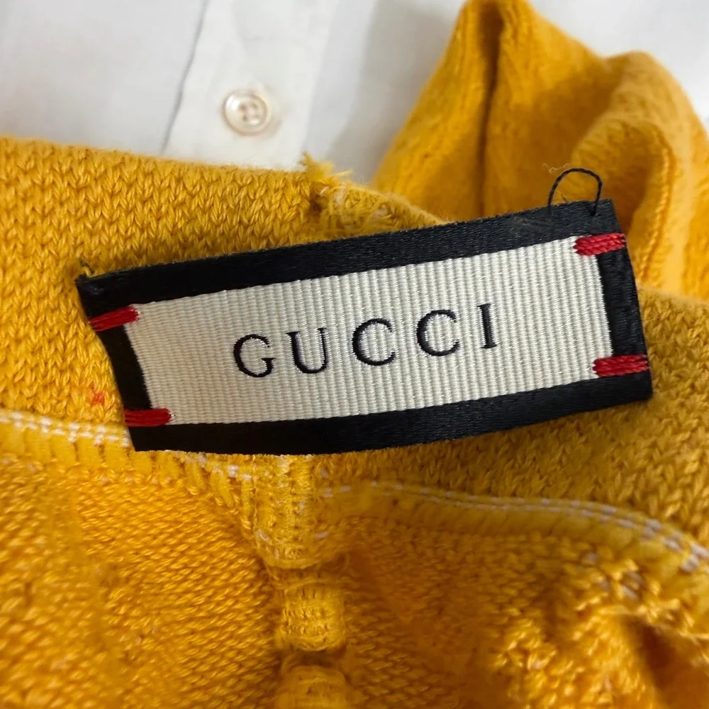Gucci Pointelle Knit Footed Tights Mustard Yellow Stretch
